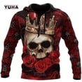 thumbnail image 3 of Sudadera con capucha y sudadera con estampado 3D de tatuaje de calavera roja oscura para hombre, sudadera unisex de primavera y otoño, ropa deportiva informal, 3 of 5