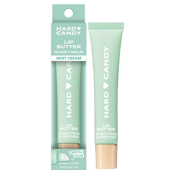 Hard Candy Lip Butter Glowy Balm, Mint Cream, Clear Shine, Peptides, Hydration, 15mL Tube