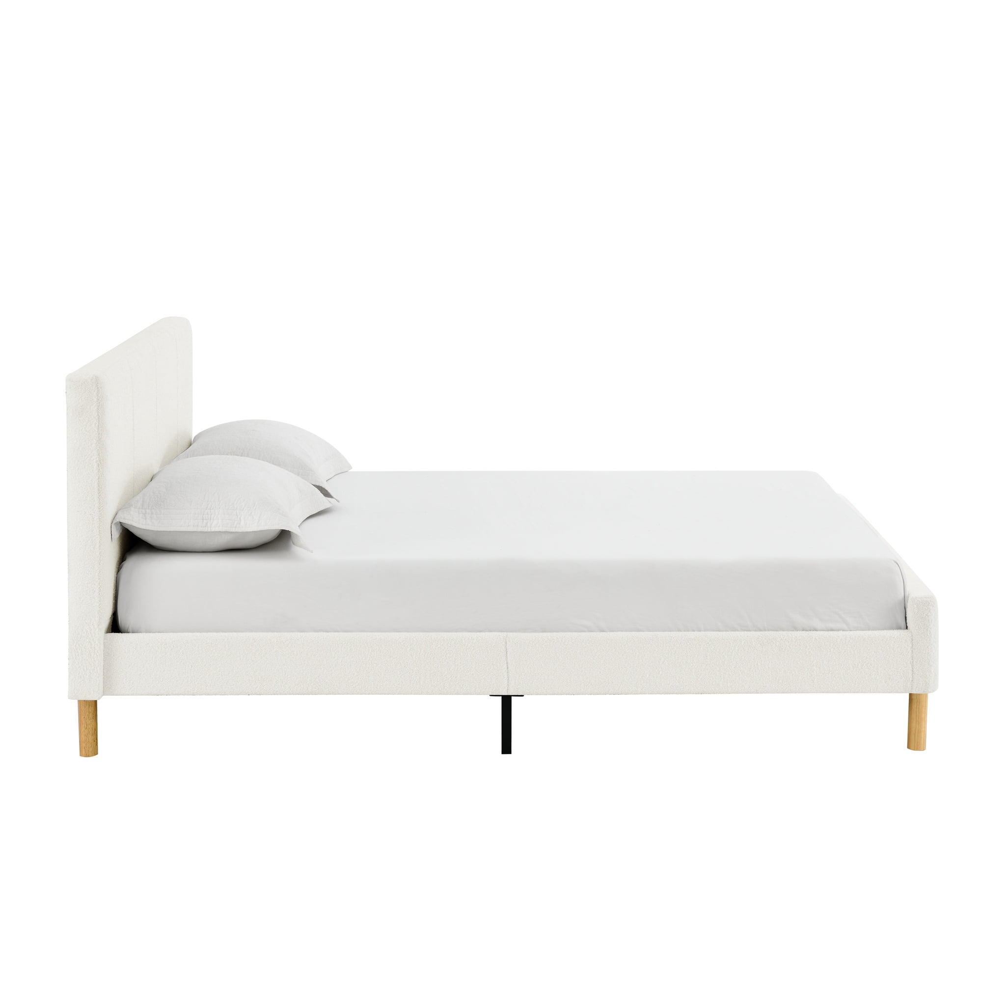 BSHTI Queen Size Platform Bed Frame with Teddy Velvet Upholstered Headboard, Compatible with 8~14 inch Mattress Thickness,Solid Wood Frame and Support Feet, White