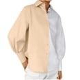 thumbnail image 1 of PENGXIANG Womens Button Down Shirts Long Sleeve V Neck Color Block Casual Plain Blouses Tops, 1 of 7