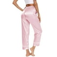 thumbnail image 5 of FUNUONY Big Sale! Womens Satin Pajama Pants Casual Loose Lounge Pants Elastic Waist Wide Leg Pj Bottoms Pant Pants Women Satin Long Nightwear Lace Trim Cami Pajama Strap Sleepwear Pink L, 5 of 5