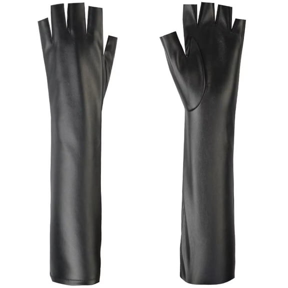 Jiibva Long Black Gloves Leather Fingerless Gloves Windproof Outdoor Mittens
