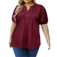 thumbnail image 3 of Summer Plus Size Women Casual Hollow Short Sleeved Loose Henley Blouse Tops, 3 of 6