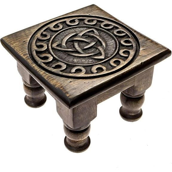 Carved Wooden Triquetra Altar Table - 12 Inches Wide, 6 Inches Tall