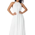 thumbnail image 2 of Argulvti Ladies Summer Loose Chiffon Jumpsuit, Solid Color Half High Collar Off Shoulder Back Hollow Sleeveless Wide Leg Siamese Trousers, 2 of 7
