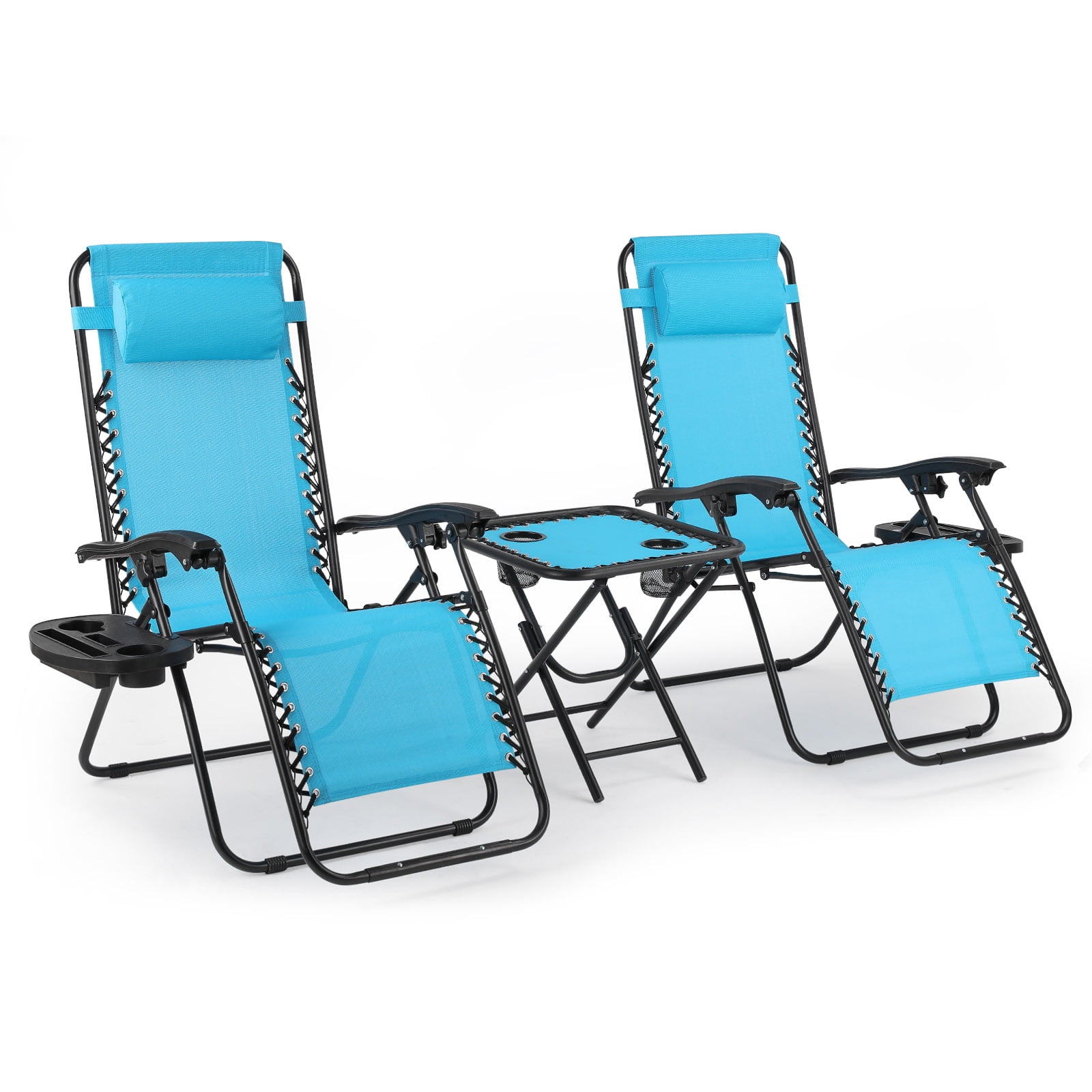 GARTIO Outdoor Patio Zero Gravity Chair Set, 3pcs Folding Recliner Lounge Chairs with Table