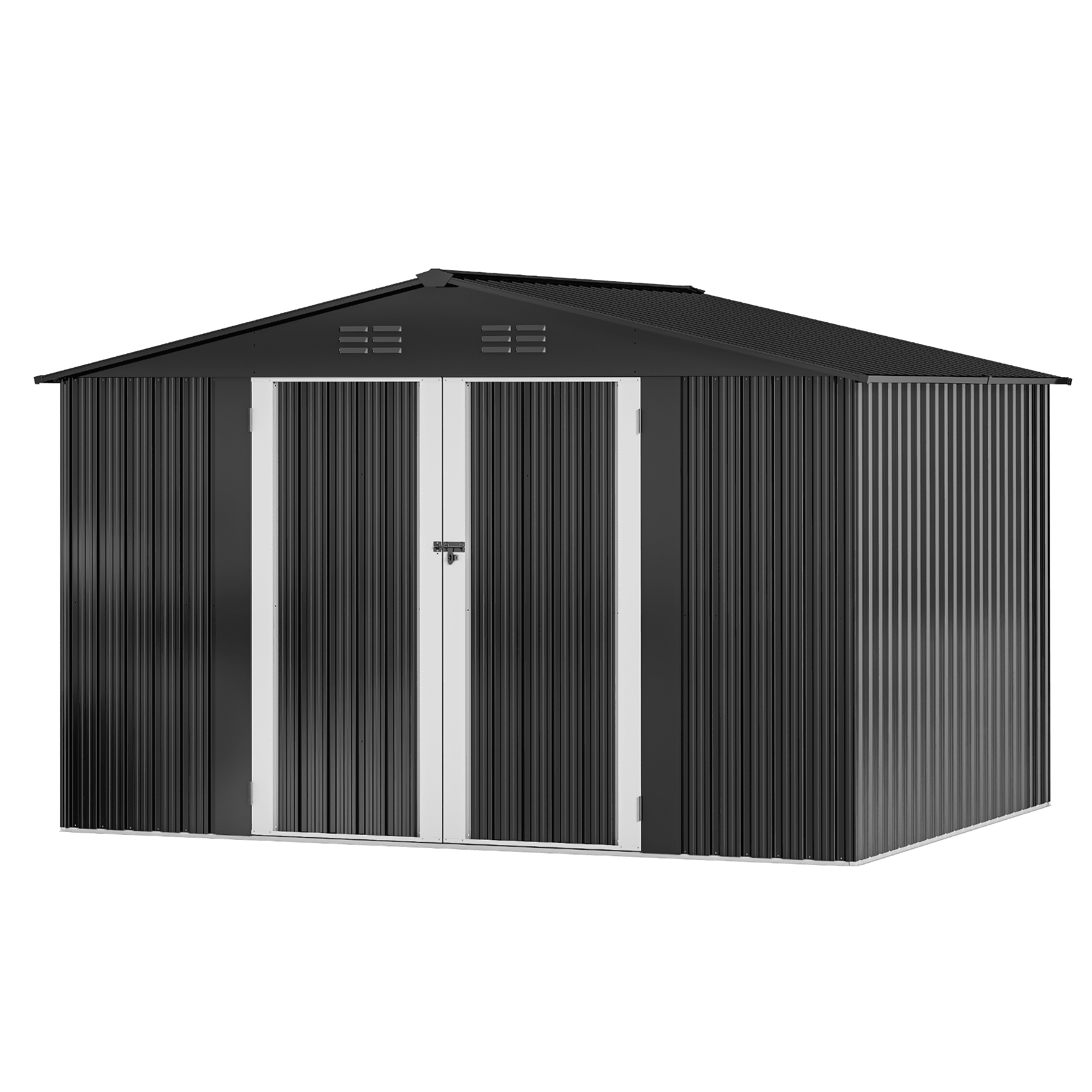 Uforic 10x8ft Metal Storage Shed with Lockable Doors & Vents Storage for Garden Tools, Lawn Equipment, Bikes Dark Gray