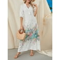 thumbnail image 2 of SUNSIOM Robe Longue pour Femmes, Élégante Manches Courtes Col en V Imprimé Fleur/graphique Robe Ample d'Été Décontractée, 2 of 6