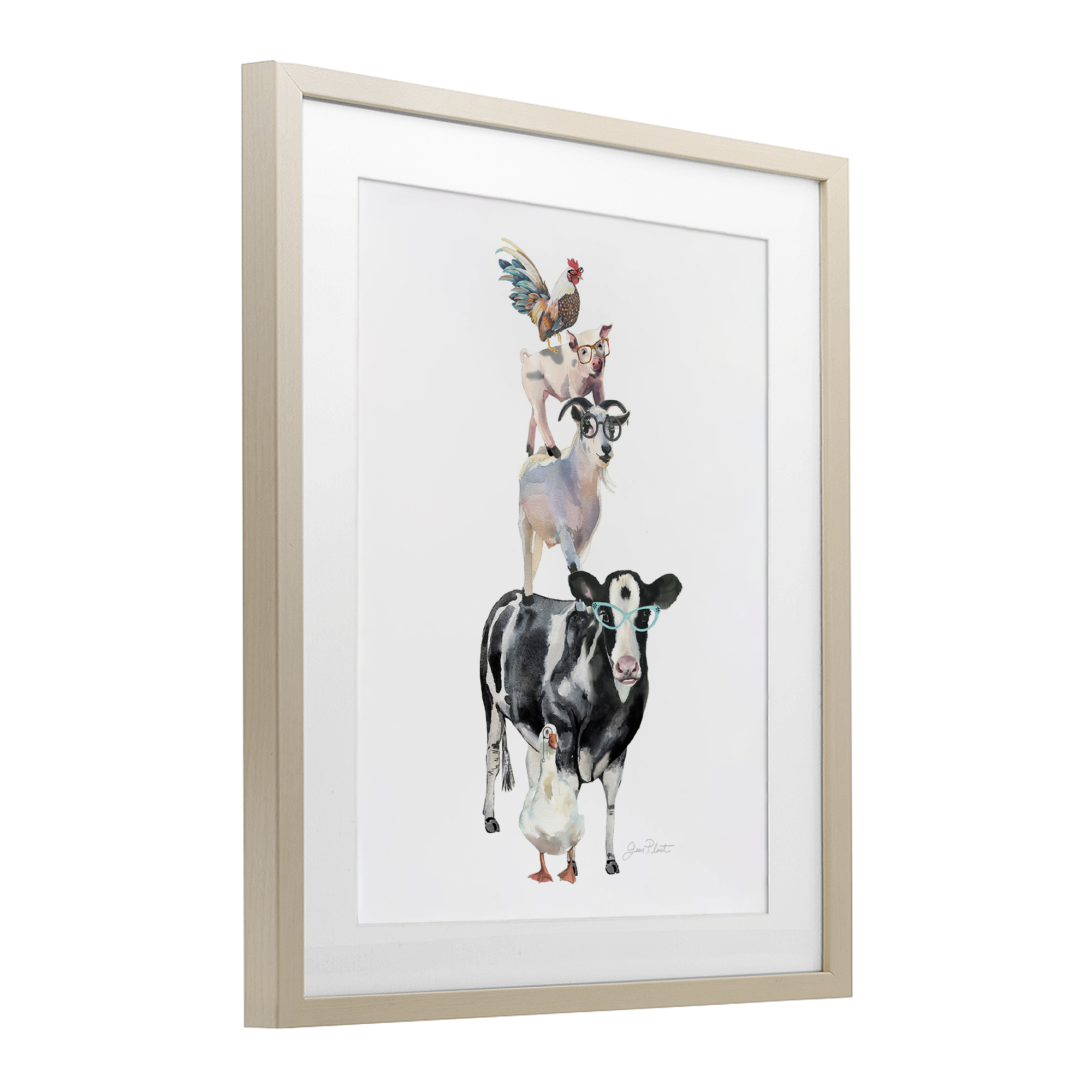 Farm Animal Family Birch Framed Print Under Glass, design by Jean Plout
