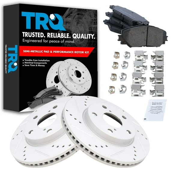 TRQ Front Performance Brake Pad & Rotor Kit Brake Pads Brake Rotors Set Semi-Metallic Premium G-Coated Fits Select 2010-2012 Lexus HS250h 2008-2015 Scion xB 2012-2017 Toyota Prius V 2006-2018 RAV4