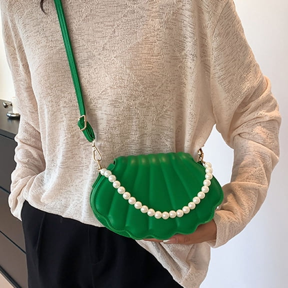 SEWCHICS Women's Kawaii Shell Shaped Crossbody Bag Green PU Fashionable Shoulder Purse for Everyday Use