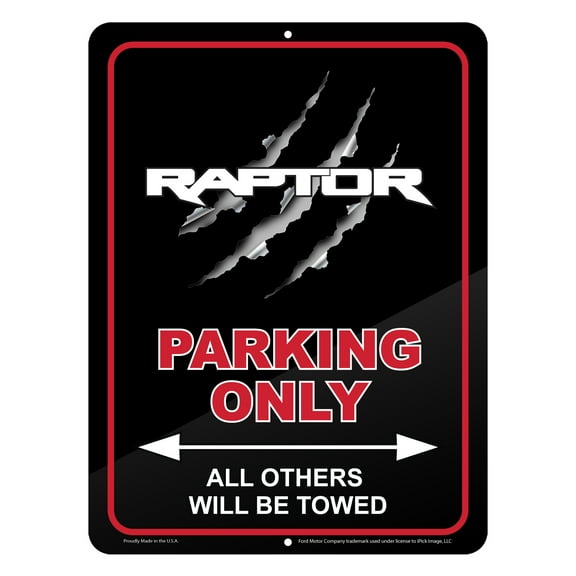 iPick Image for Ford F-150 Raptor Claw Marks 12" x 9" Parking Only Sign in Black Glassy Aluminum, Official Licensed