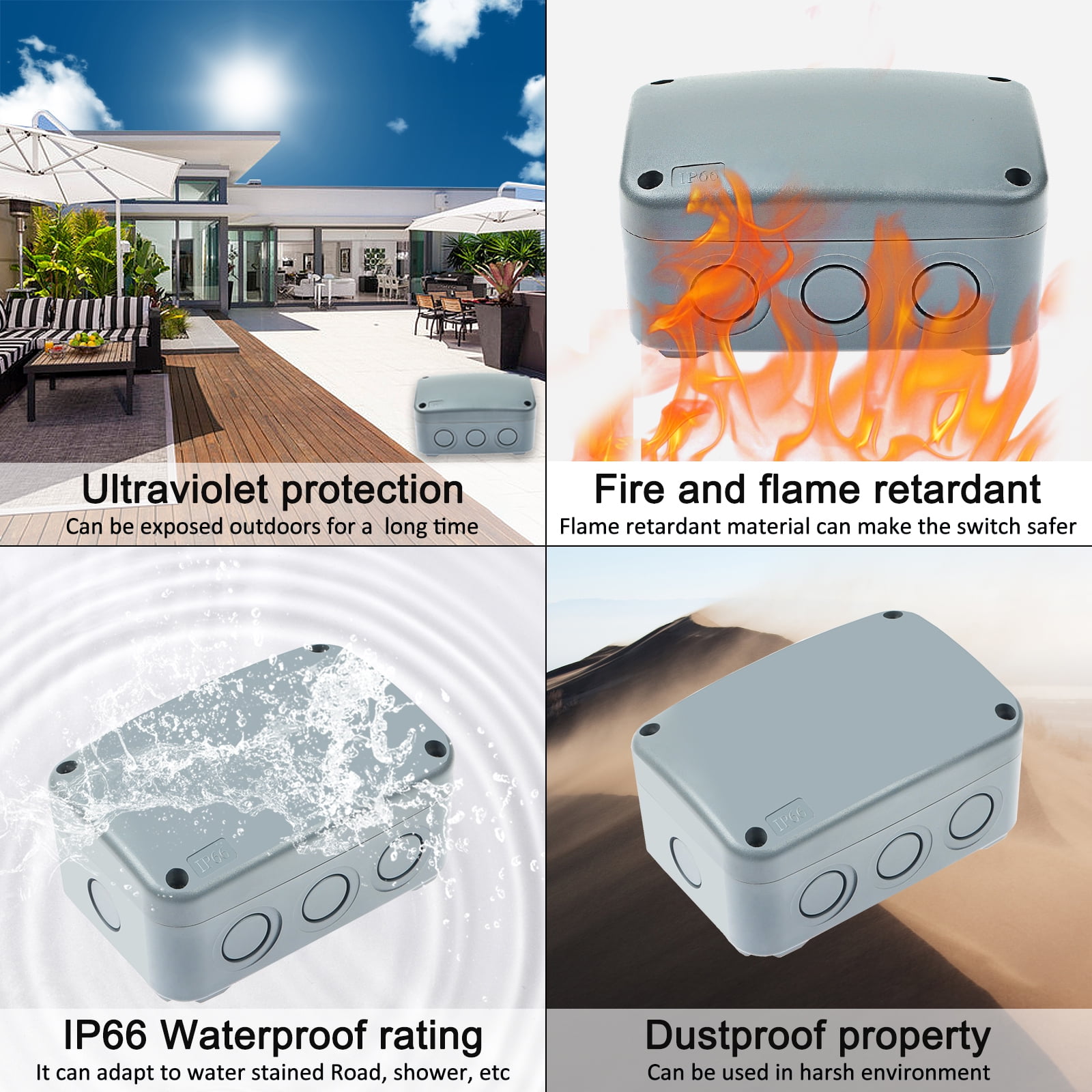 GREENCYCLE 4PK Outdoor Junction Box ABS Plastic Dustproof IP66 Waterproof Universal Electrical Boxes Project Enclosure Grey 4 7/8" 3 1/4" 2 1/4" inch (125x86x62mm) fit 20mm Cable Gland for Outdoor Use