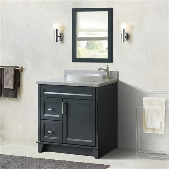 Bellaterra Home 400700-37R-DG-GYRDR 37 in. Single Sink Vanity with Granite Top, Dark Gray & Gray - Left Round Sink & Right Drawers