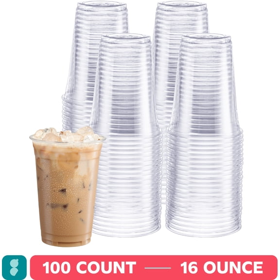 GUSTO 16 oz Clear Plastic Cups, Disposable Drinking Cups for Iced Coffee, 100 Count
