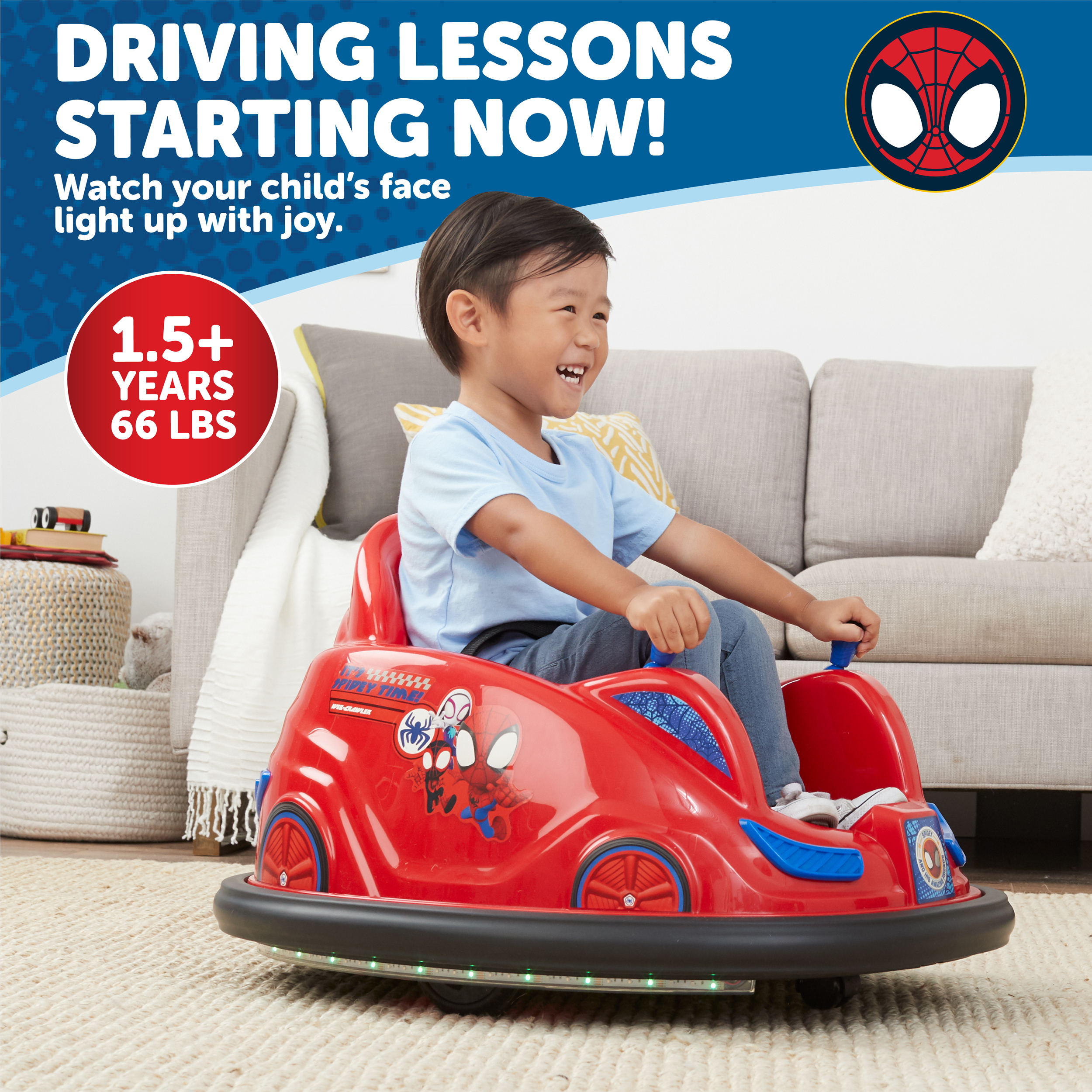 Spidey and His Amazing Friends, 6 Volts Bumper Car, Battery Powered Ride on, Fun LED Lights Includes, Charger, Ages 1.5- 4 Years, Unisex - image 4 of 14