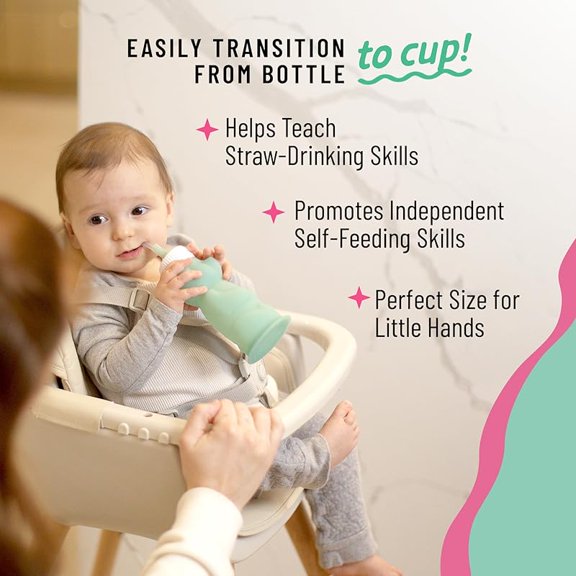 Honeybear Silicone Sippy Cup - Green, 8 oz, Dishwasher Safe, Trainer Straw Cup for Babies & Toddlers 4  Months