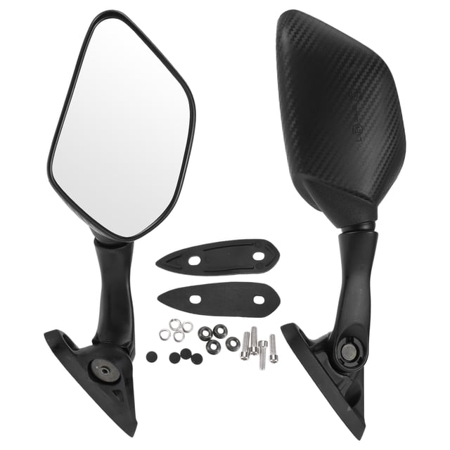 Espejos retrovisores traseros de motocicleta Unique Bargains, espejos laterales frontales para YAMAHA R25 2014-2016, patrón de fibra de carbono de aluminio y plástico negro ajustable