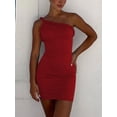 thumbnail image 4 of Women'S One Shoulder Bodycon Sleeveless Mini Cocktail Club Party Short Dresses Red S, 4 of 9