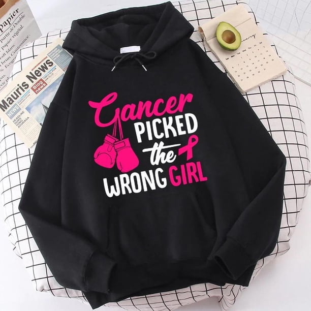 Sudadera holgada con estampado de letras "Elegir a la chica equivocada" para mujer, con concienciación sobre el cáncer de mama, camisetas casuales de manga larga