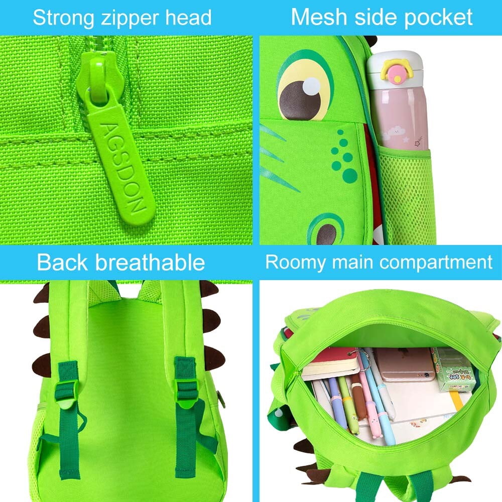AGSDON 3PCS Toddler Backpack and Lunch Box for Boys, 12" Dinosaur Preschool Kids Bookbag, Cute Animal Kindergarten Schoolbag
