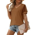 thumbnail image 2 of MOSHU Summer Womens Tops Dressy V Neck Blouses for Women Swiss Dot Puff Sleeve Shirts, 2 of 8