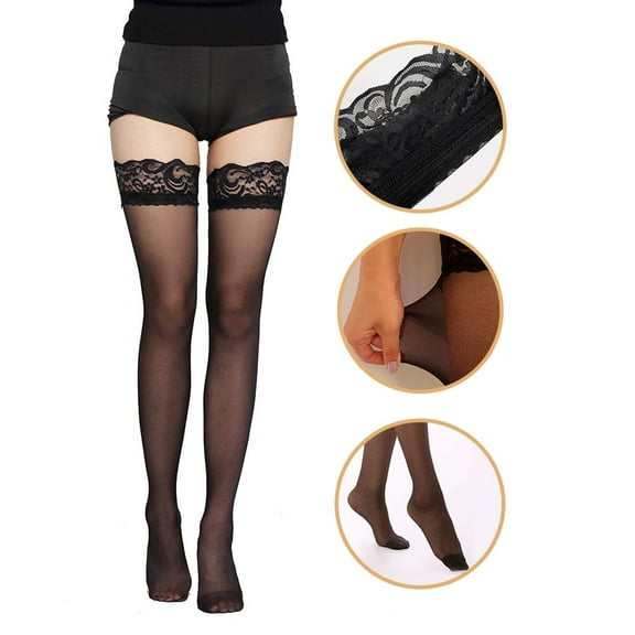 Thigh High Stockings Lace Tights Silky Semi Sheer Stocking for Women