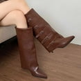 thumbnail image 3 of Aihuaihua Fold Over Boots for Women Pointy Pull-on Wedge Heel Knee Shark Boot With Side Zipper Padlock Design, 3 of 9