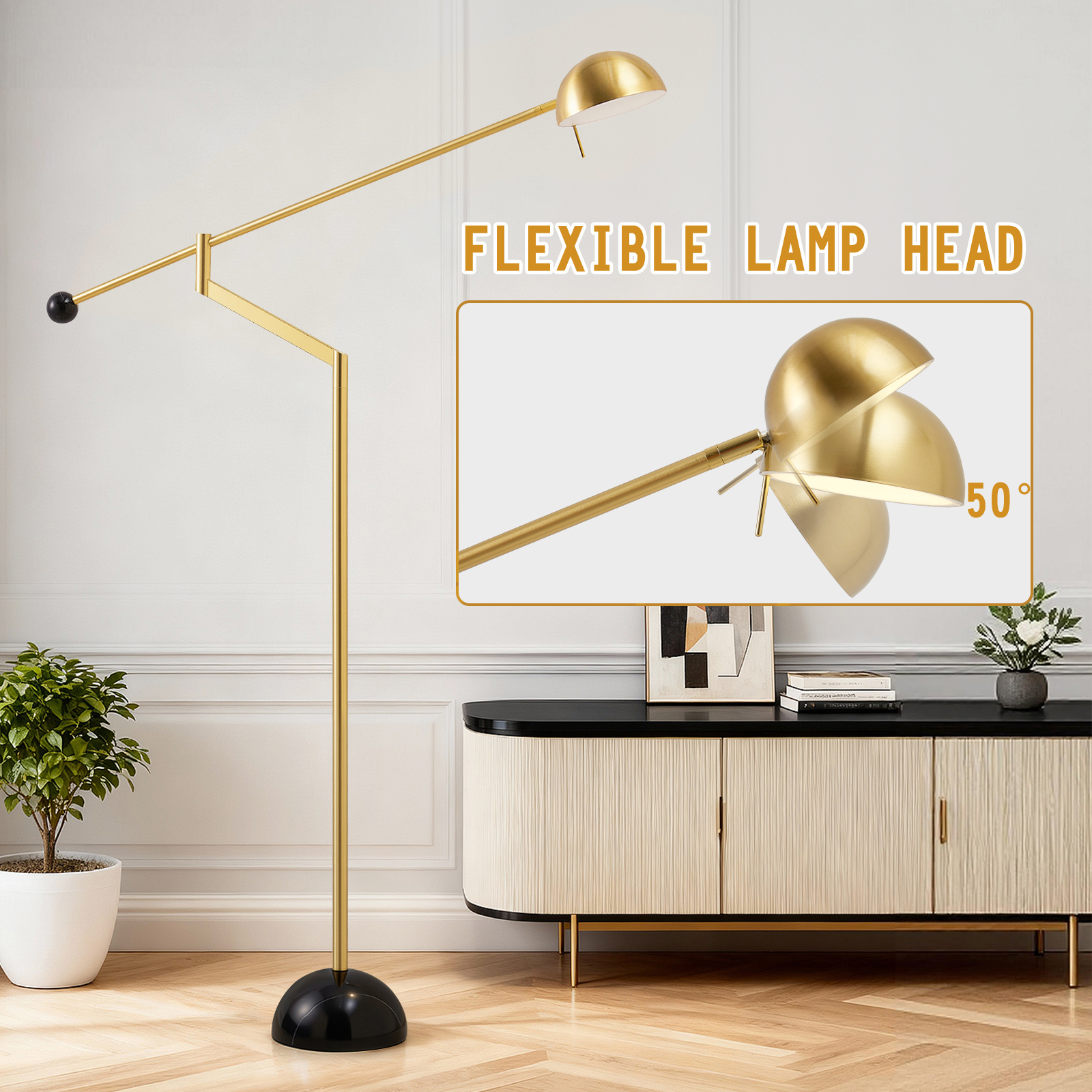 natyswan Modern 61-inch Floor Lamp, Marble Base, 9W LED Warm White Light, Indoor Standing Lamp for Living Room & Bedroom（Not Included Bulb）