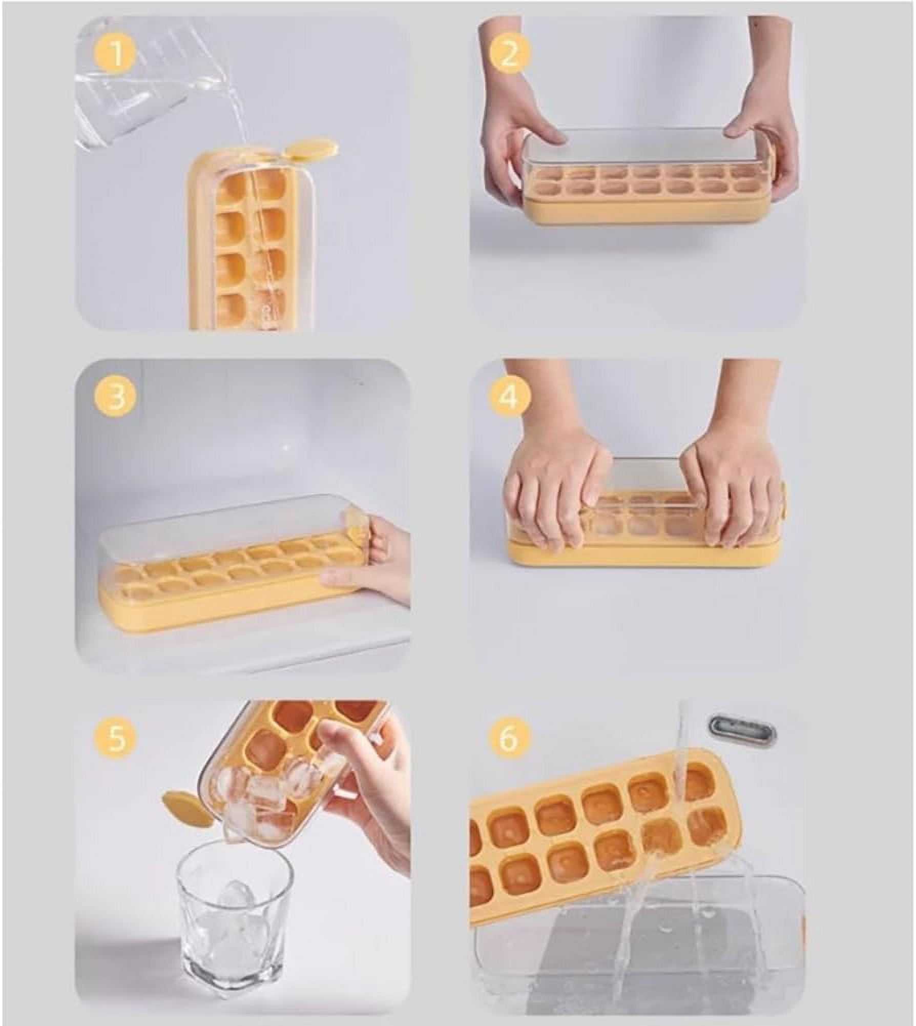 Press-Type Silicone Ice Cube Trays, Silicone Ice Cube Molds, Nugget Ice Tray, Nugget Ice Trays for Freezer, Ice Cube Tray Small Nugget Ice, 7/14/21-Ice Trays for Freezer (Yellow,21 grids)