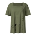 thumbnail image 5 of Scyoekwg Hauts Habillés pour Femmes Tendance Col Rond Boutons Manches Retroussables Hauts Mode Imprimé Graphique T-Shirt Confortable Manches Courtes T-Shirts Décontractés Amples Été Blouses Légères (Vert Armée, m), 5 of 5