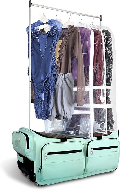 Mavii™ 2023 LIMITED EDITION: Dance Bag With Garment Rack, Dance Duffel-Wheeled 28 Inch Collapsible Bag, Travel Costume Rack Rolling Upright Luggage, Mavii Mint…