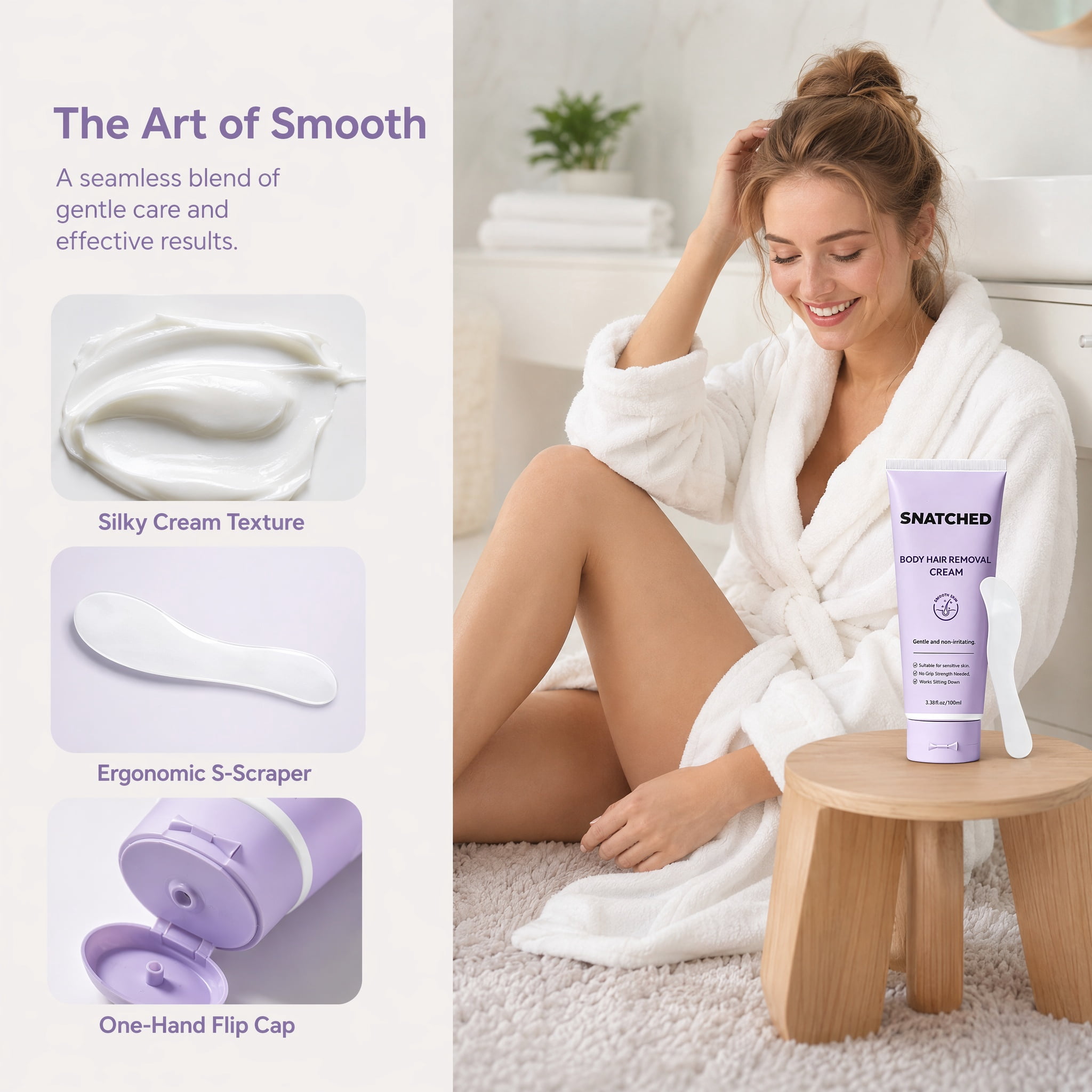 Snatched Hair Removal Cream, Body and Facial Hair Removal Cream for Women & Men, Gentle Hair Remover for Legs, Arms, Bikini Line, Stomach, Underarms(1)
