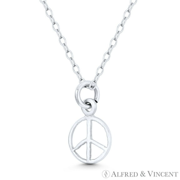 Worn-Finish Peace Sign Cutout Hippie Charm 14x8mm Pendant in .925 Sterling Silver