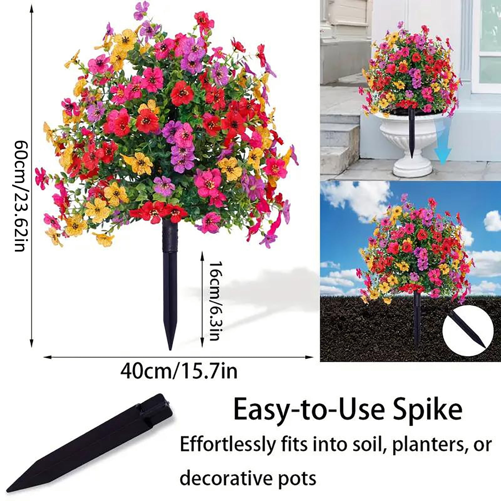 16" Artificial Topiary Ball Trees with Flowers, Outdoor Fake Topiary with Ground Spike,UV Resistant Faux Artificial Plants Bushes for Indoor Outdoor Front Porch Garden Decor