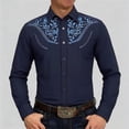 thumbnail image 2 of BUWTTER Button Down Shirt Men Western Cowboy Long Sleeve Embroidered Slim Fit Casual with Pockets Blue Shirt XL, 2 of 4