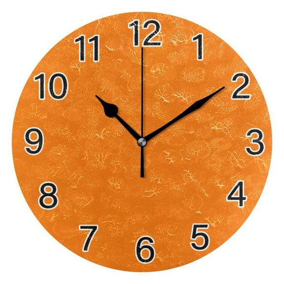 Ryvnso Dark Orange Print Wall Clock Non Ticking Silent Kitchen Clock Battery Operated Clocks 10 inch
