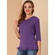 thumbnail image 2 of INSPIRE CHIC Blusa Cuello V Volantes De Encaje Con Mangas 3/4 Para Mujer Púrpura S, 2 of 6