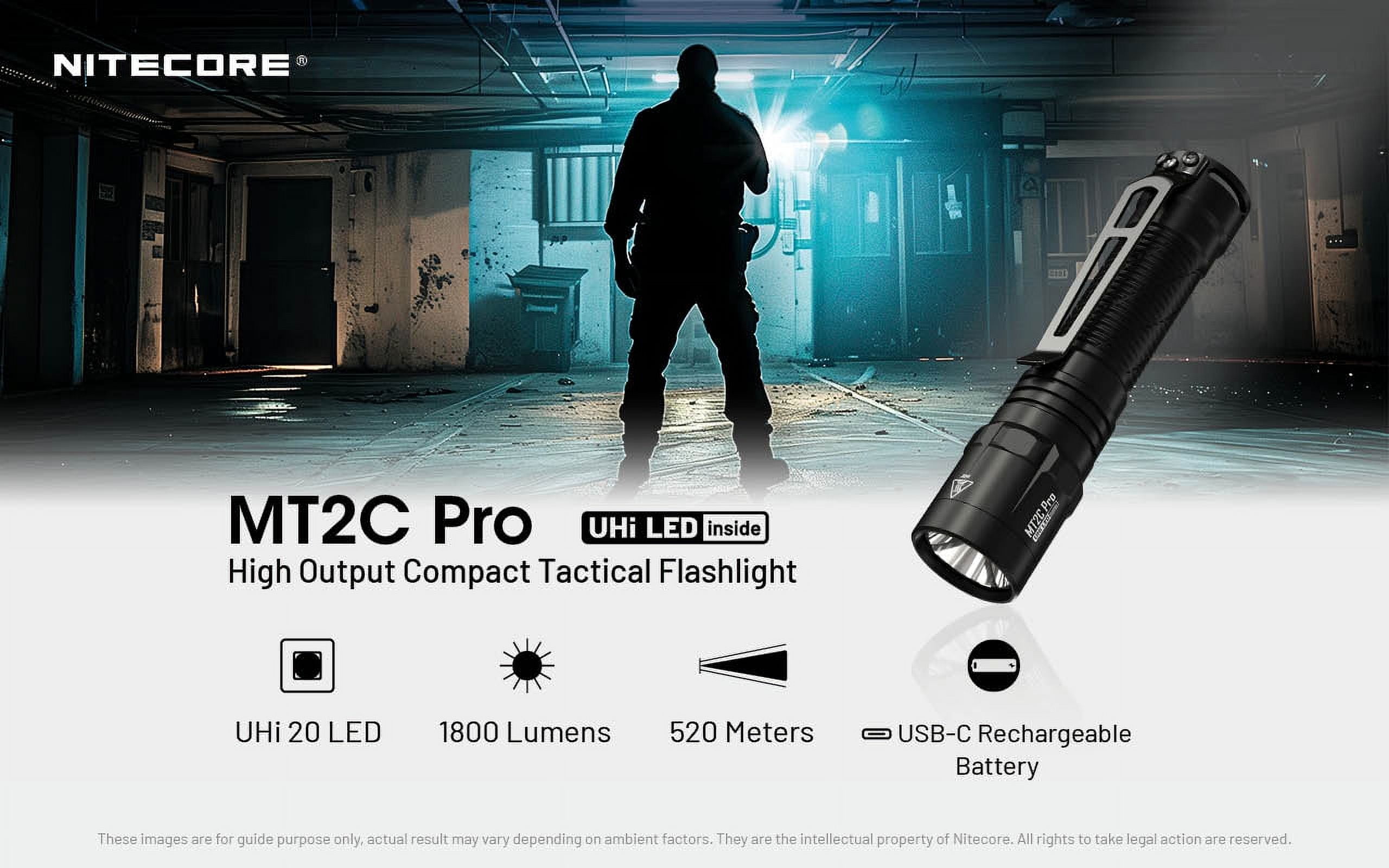Nitecore MT2C Pro 1800 Lumen Rechargeable EDC Flashlight, Black
