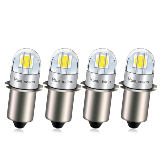 Ruiandsion P13.5S Miniature LED Bulbs, DC 12V 0.6W 120Lm White 6000K, Flashlight Replacement Bulb, 4-Pack