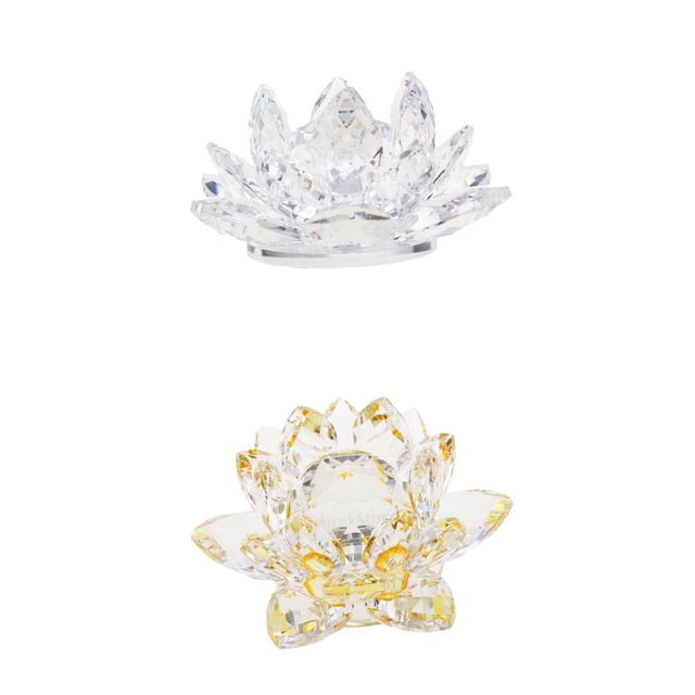 2 Pedazos Elegante Artesanía de Pisapapeles para Bodas Negocios Mudanzas Tiendas 001 Transparente + Amarillo Baoblaze Ornamento de la flor de loto de cristal