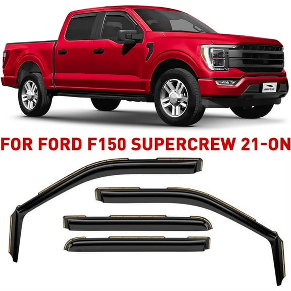 Voron Glass in-Channel Extra Durable Rain Guards for Ford F150 2021-2026 SuperCrew, Window Deflectors, Vent Window Visors, 4 Pieces - 200664