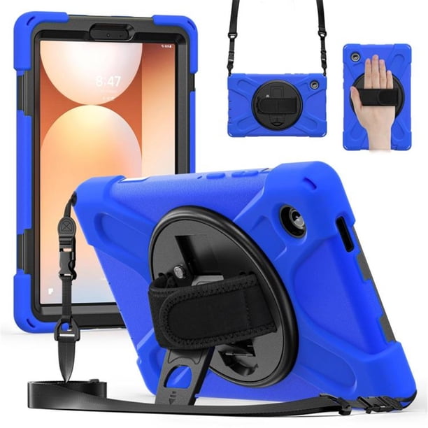 Funda para Samsung Galaxy Tab A9, Funda Protectora de Silicona Anti-caída + Capa de PC con Asa, Soporte, Correa para el Hombro, Resistente a Golpes, Tres Pruebas, Funda Protectora para Tablet, Azul,