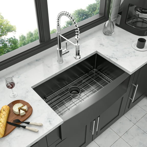 33 Gunmetal Black Farmhouse Sink - 33 Inch Kitchen Sink Stainless Steel 16 gauge Apron Front Kitchen Sink