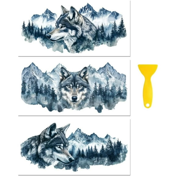 Rub on Transfer Decal Sticker for Furniture Craft Decor 6"x12" Wolf and Mountain 3Pcs Waterproof UV DTF Transfer for Drawer Dresser Glass Porcelain Wood Plastic Window Colorful