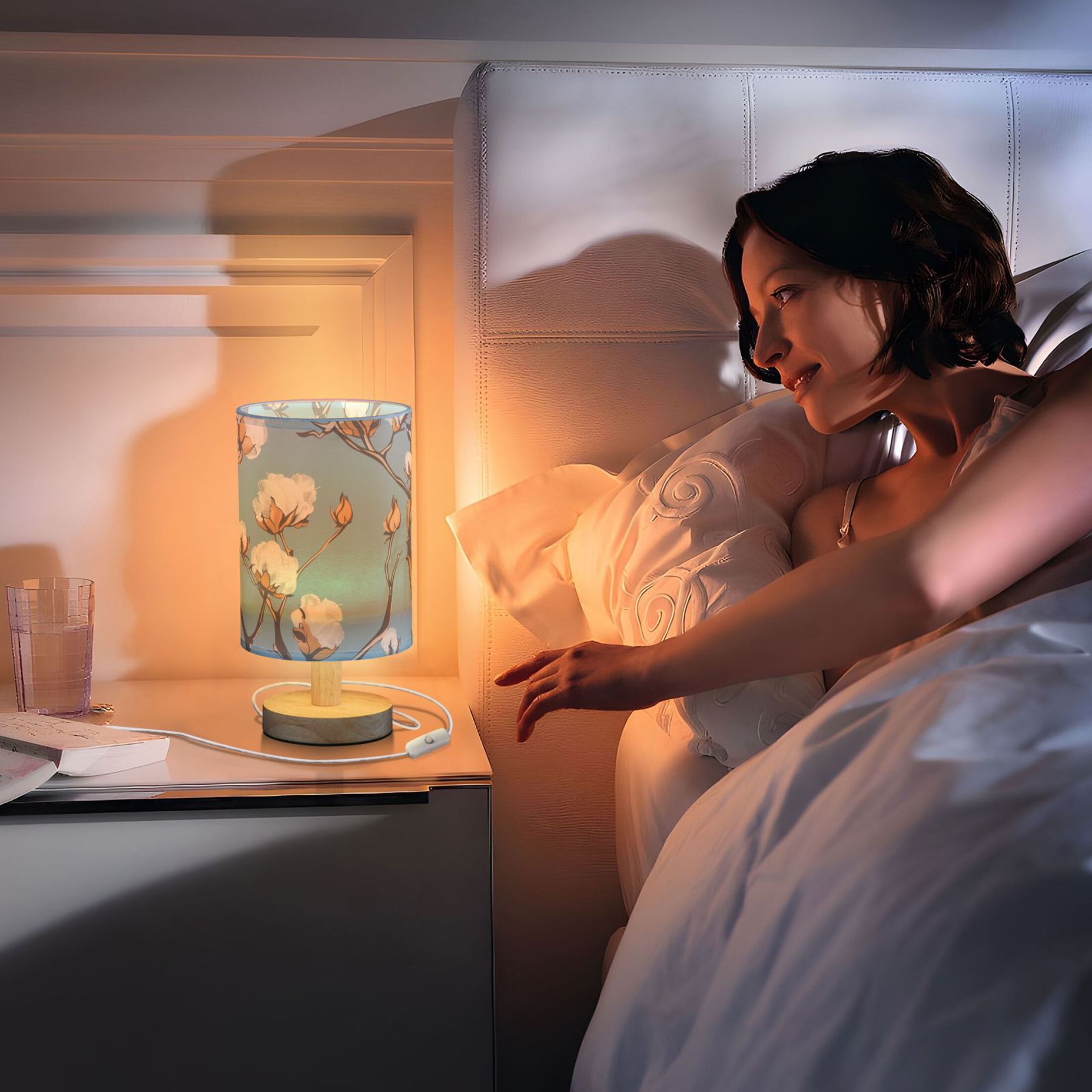 Cotton Tree Oil Painting Table Lamp with USB Port LED Warm Light Lamp Night Light Home Decor