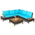 thumbnail image 2 of Costway 4PCS Patio Rattan Furniture Set Cushioned Loveseat w/Wooden Side Table Turquoise, 2 of 7