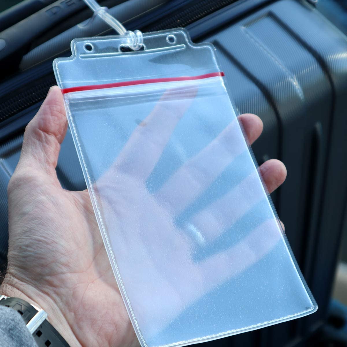 2 Pack - Extra Large Luggage Tags - Clear 4x6 Heavy Duty Cruise Ship I'd Tag / Golf Bag Travel Document Holder w 9" Plastic Loop - Waterproof Immunization Card Zip Pouch for Backpack by Specialist ID