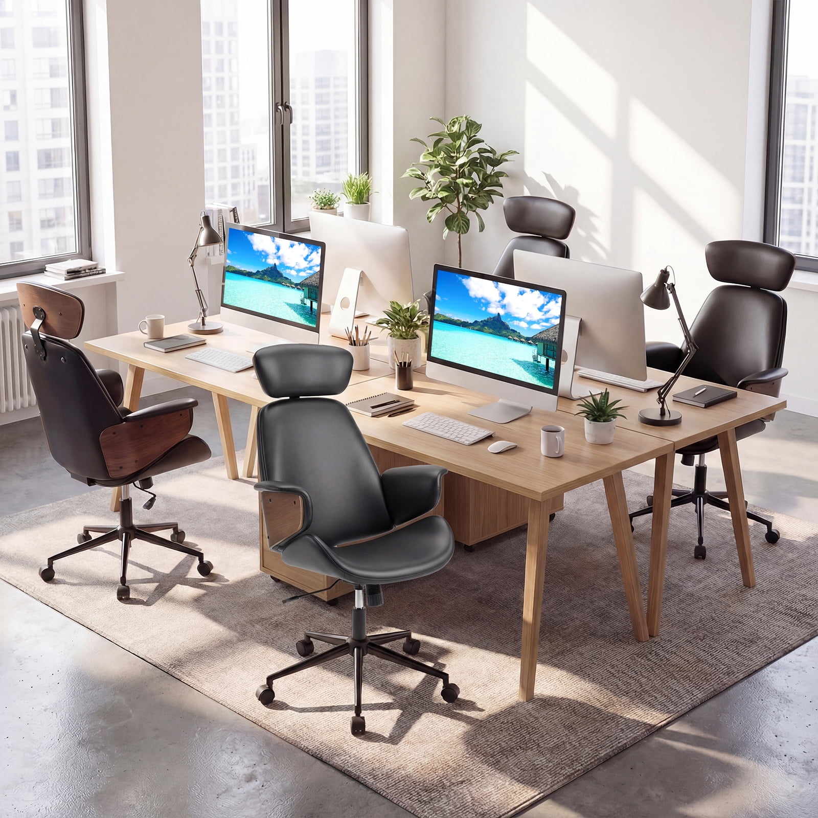 Costway Ergonomic Office Chair with Headrest, Adjustable Height, Faux Leather & Metal Base