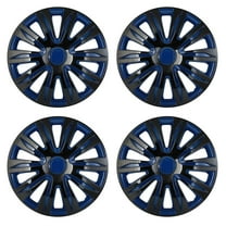 CCIYU 4Pcs Full Hub Cap ABS PC 17" Universal Rim HubCap Wheel Skin Cover Caps Covers Replacement Snap On, Blue & Black Wheel Rim Cover